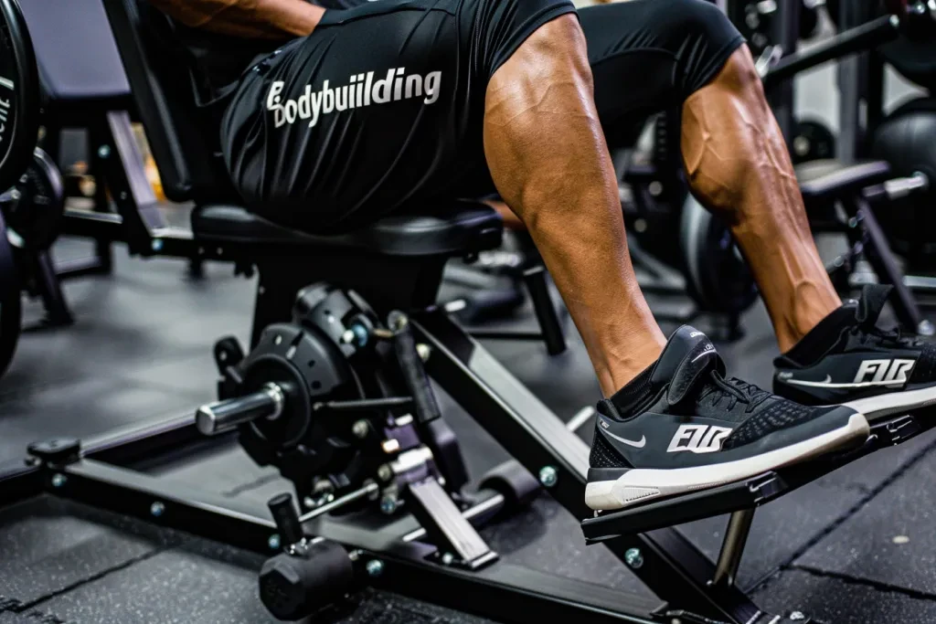 Man sitting on bench with black leg press machine