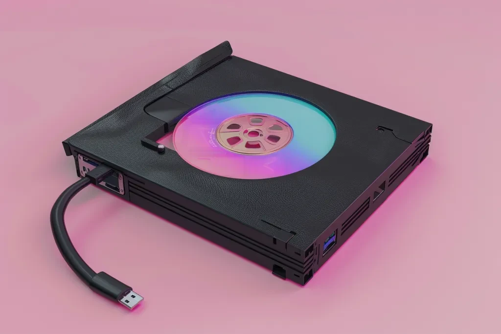 A black disk drive with an open window