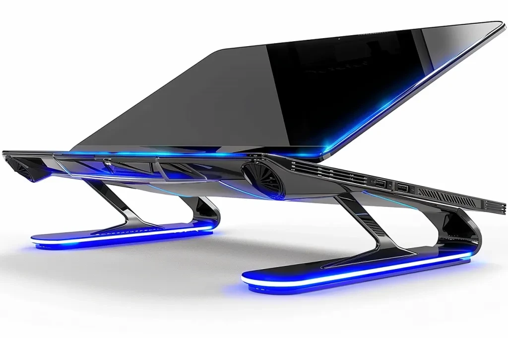 A black laptop stand