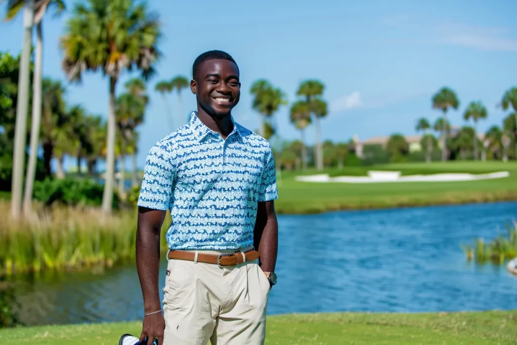 A black man wearing a blue