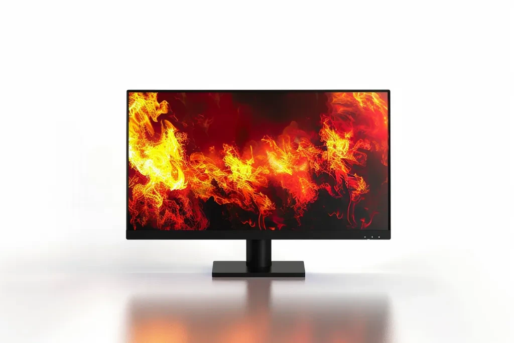 A black thin frame monitor with an LED screen on the front