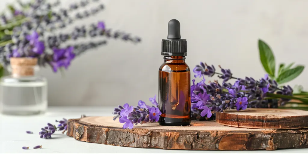 A bottle of lavender essential oil