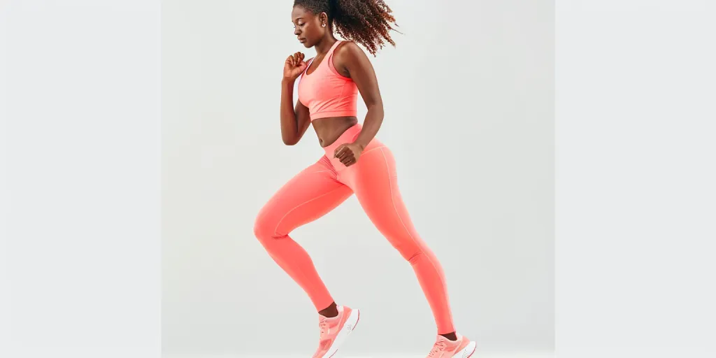 A charming full-body shot of an attractive woman in pink leggings