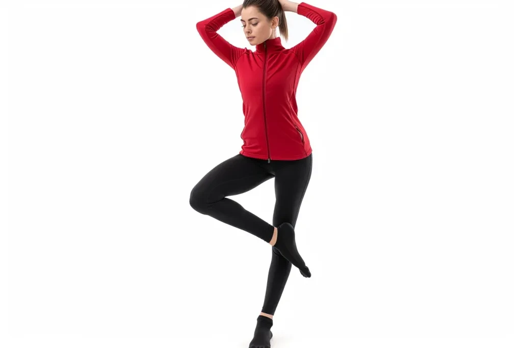 A charming red athletic suit with long sleeves