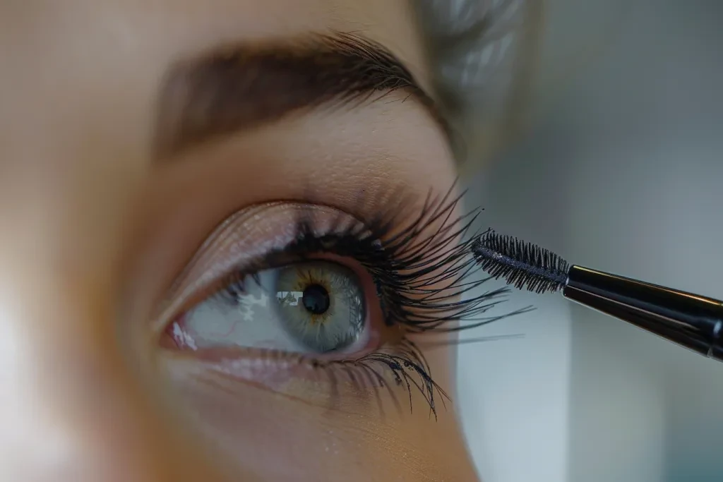 A close-up shot of an eye with long