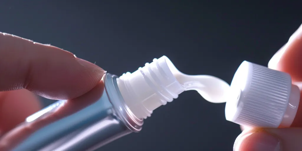 A closeup of an empty tube of toothpaste being put to the side