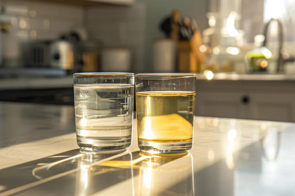 A glass of water and another with yellowish liquid