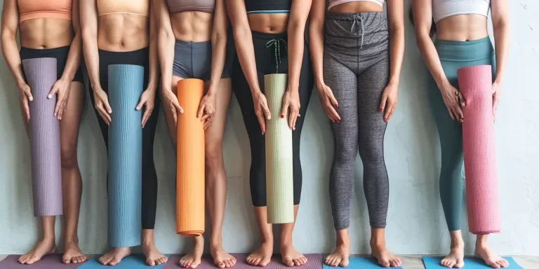 A group of people holding yoga mats