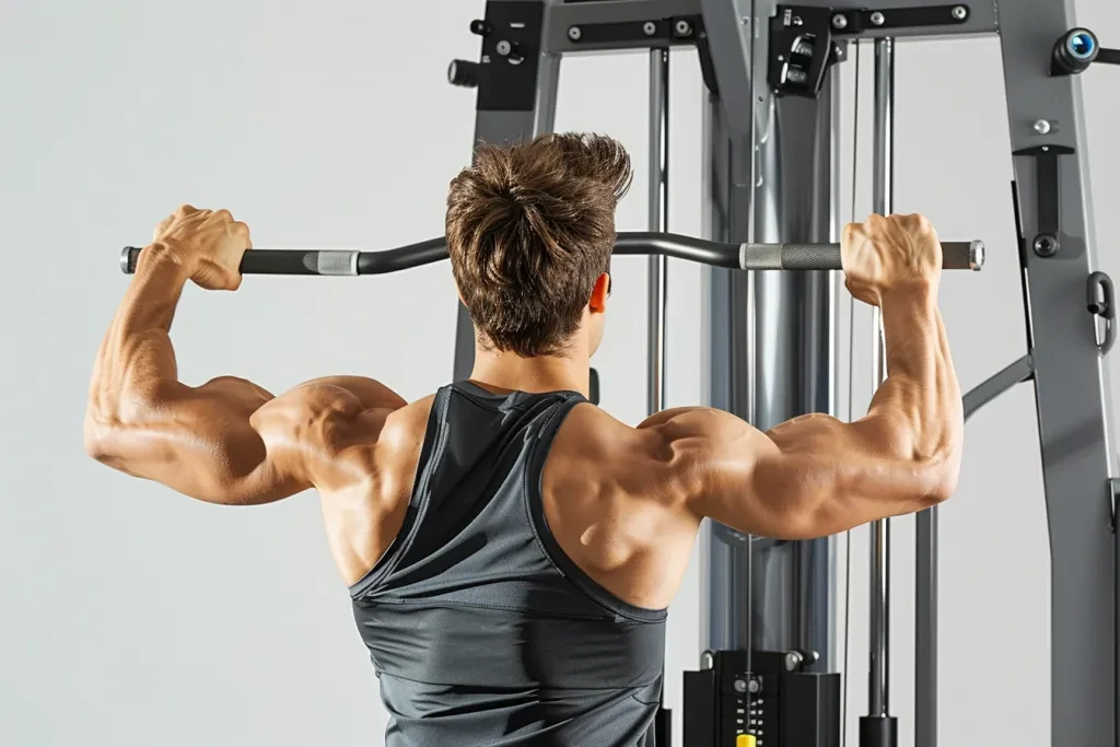 A man doing exercises on gym equipment