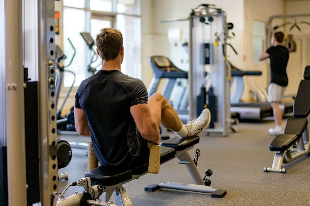 A man is working out in the gym