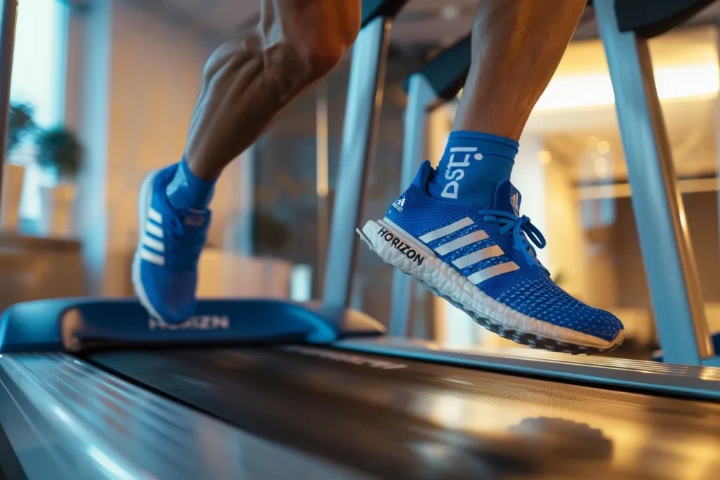 A man running on a treadmill in his home