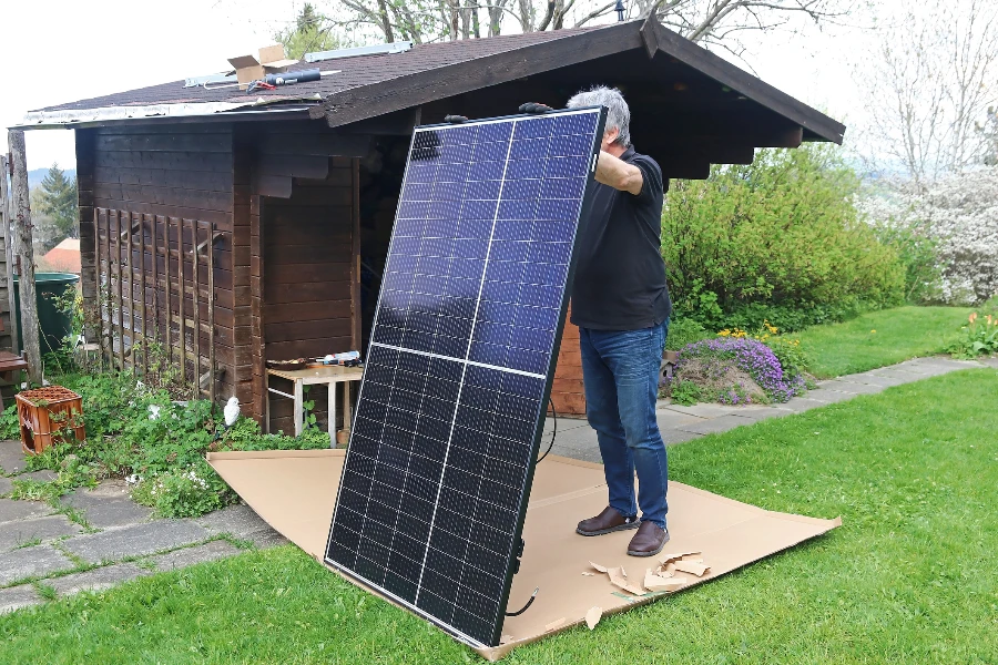 A man wants to mount a small solar system on a garden shed