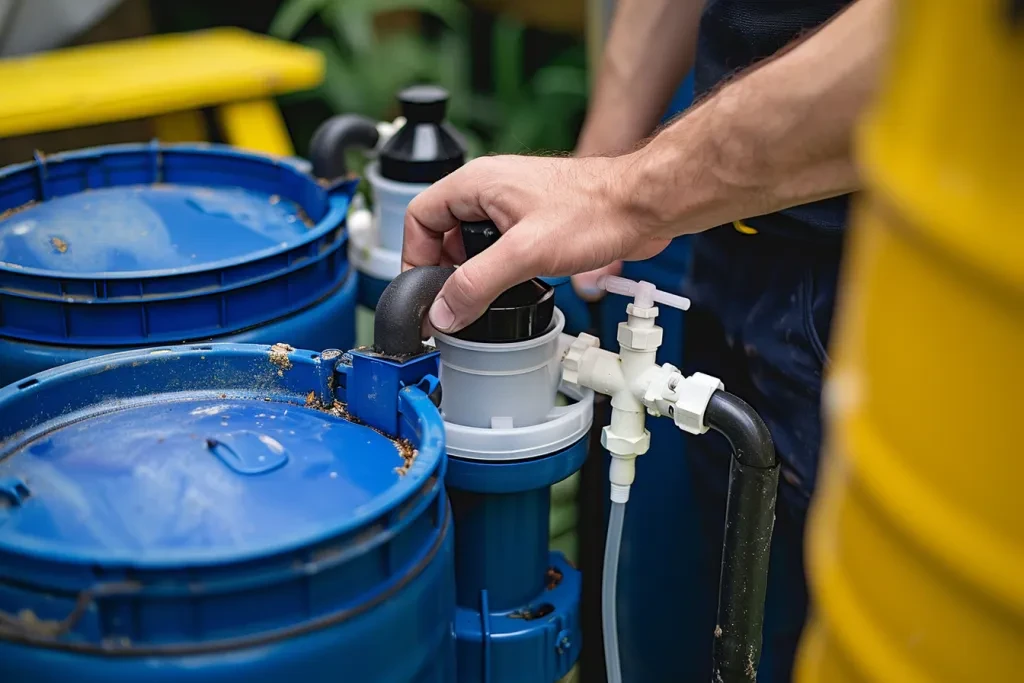 A man's hand is holding an outdoor water filter