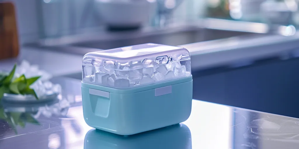 A mini ice maker with light blue body