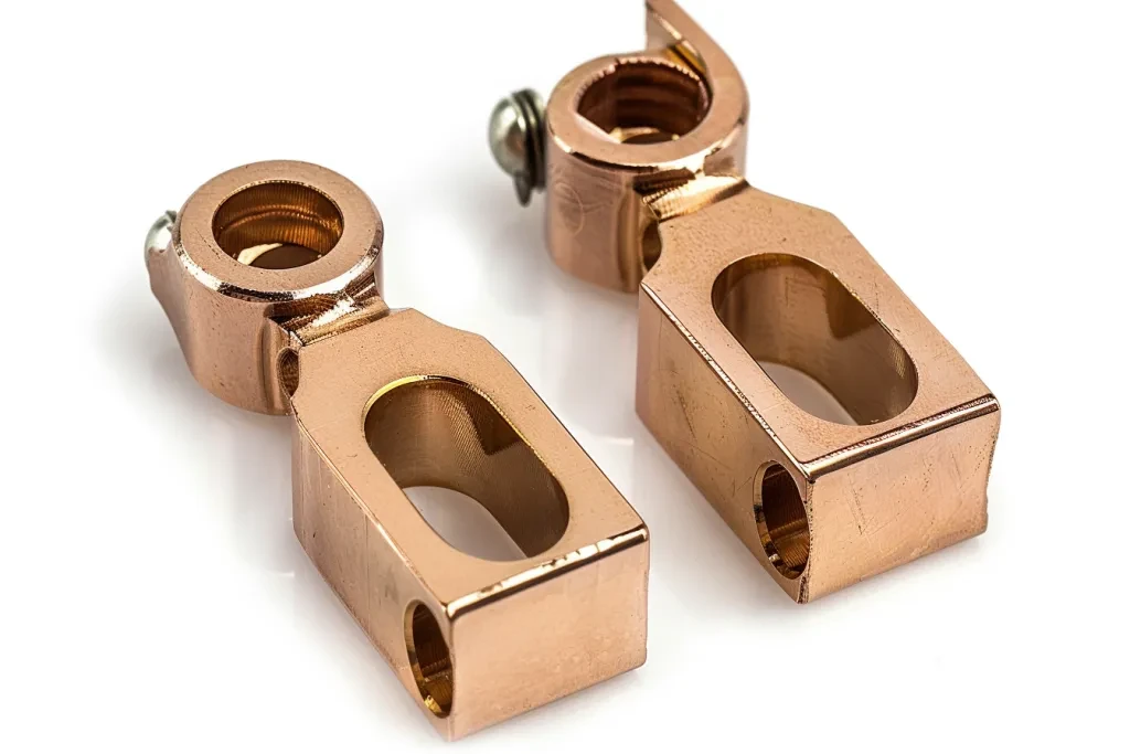 A pair of copper battery clamps