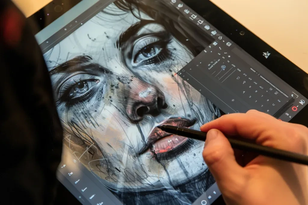 A person drawing on a tablet