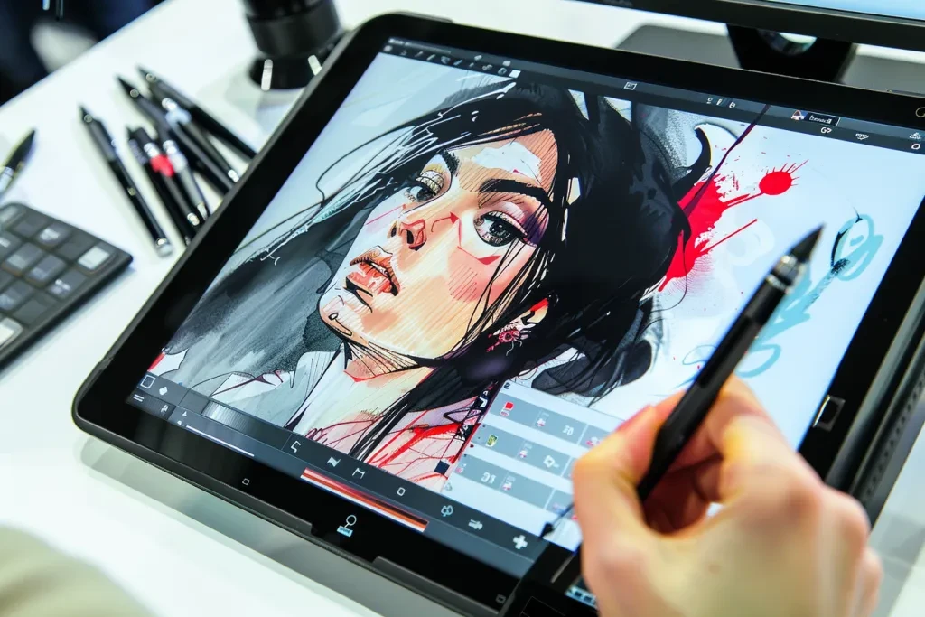 A person is using a graphics tablet