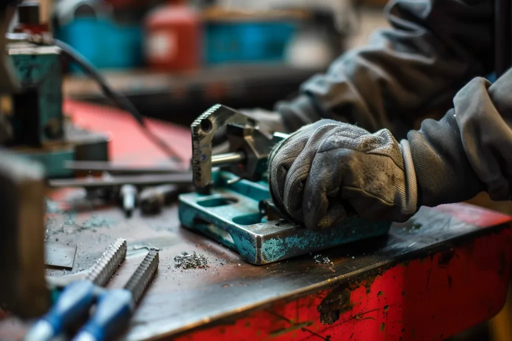 A person is using an open vise