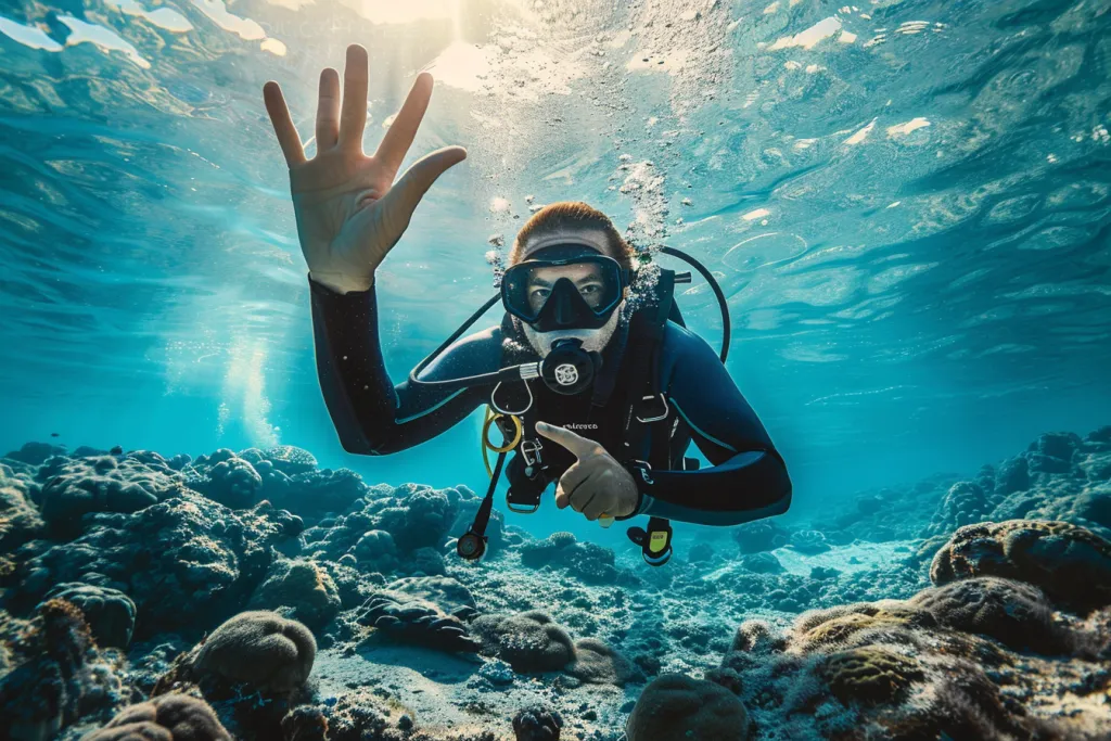 A photo of a man scuba diving