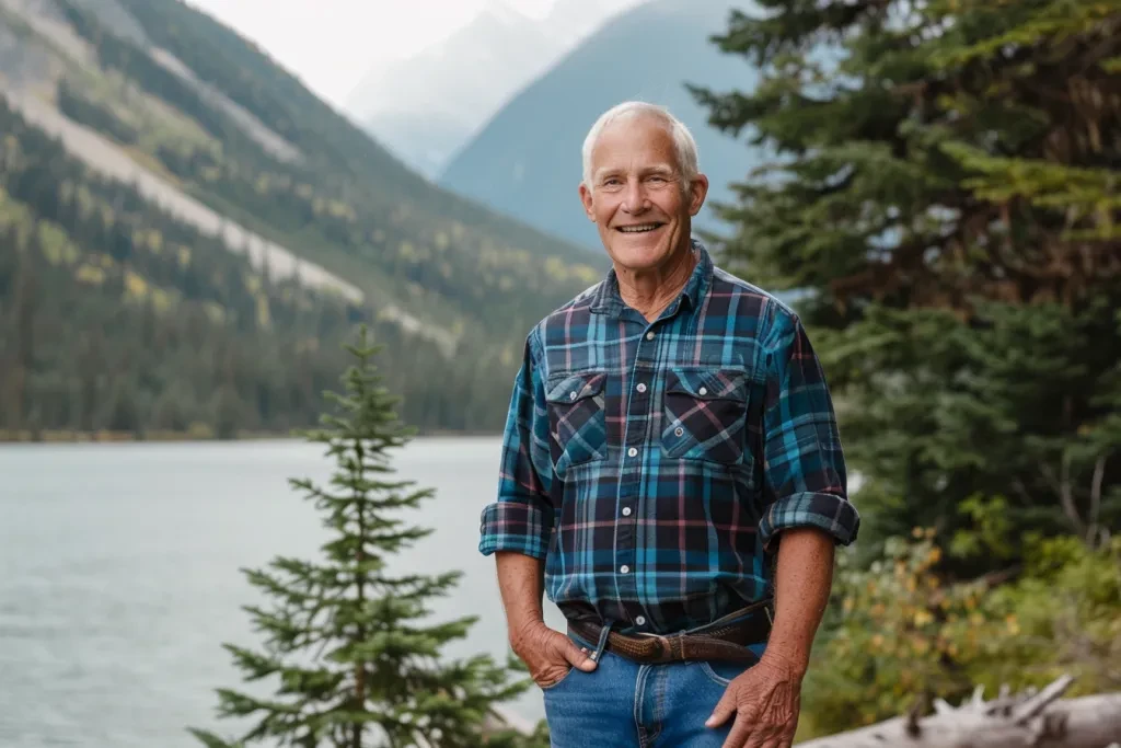 A photo of an elderly man wearing a blue