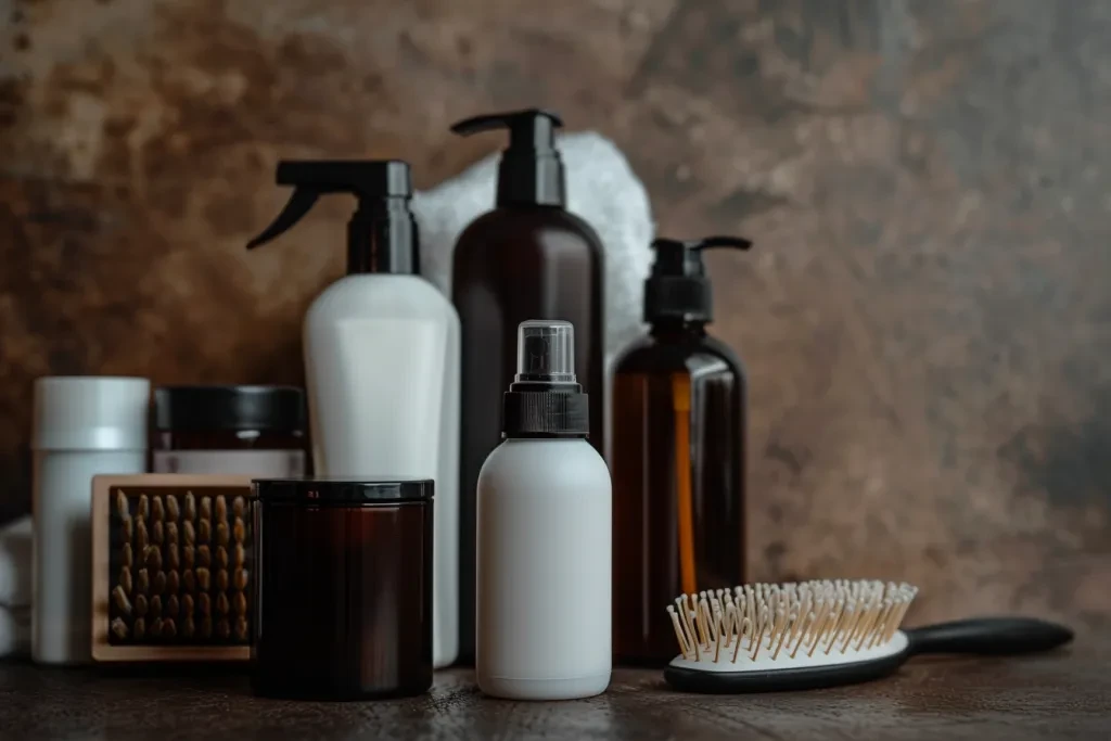 A photo of hair care products like shampoo