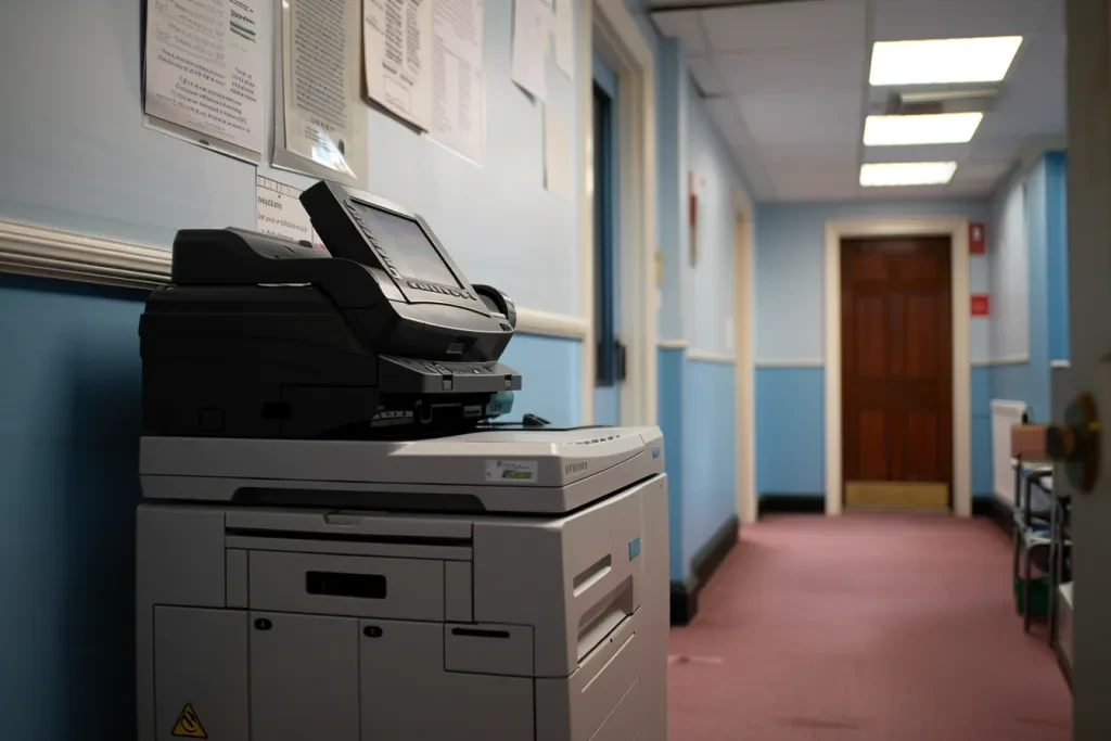 A photocopier in an office