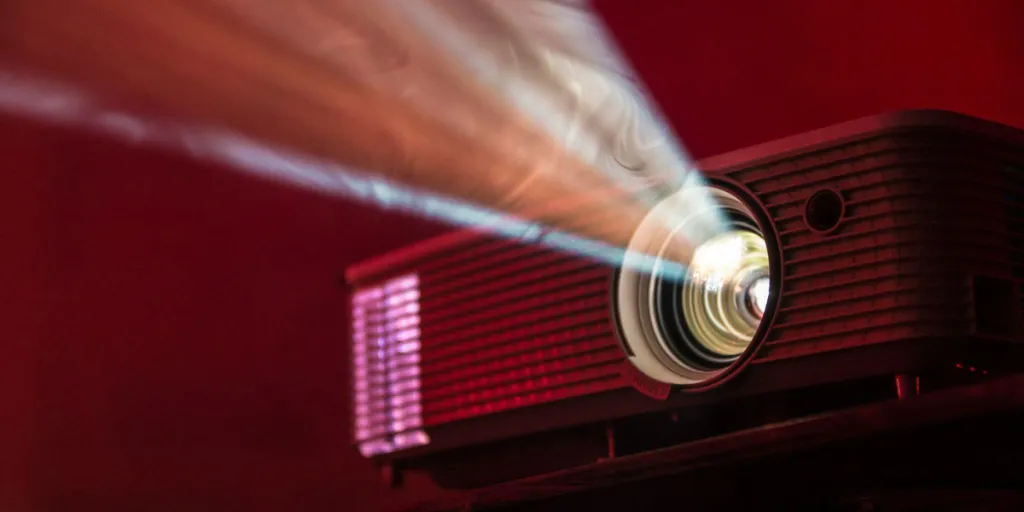 A projector beam showing a movie.