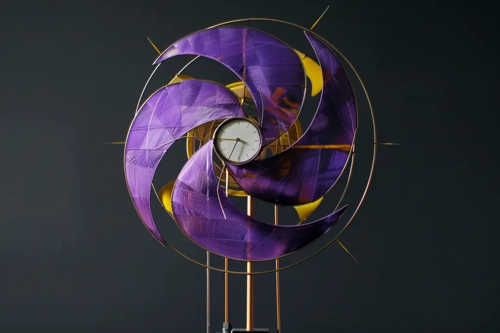 Une éolienne violette en forme de spirale