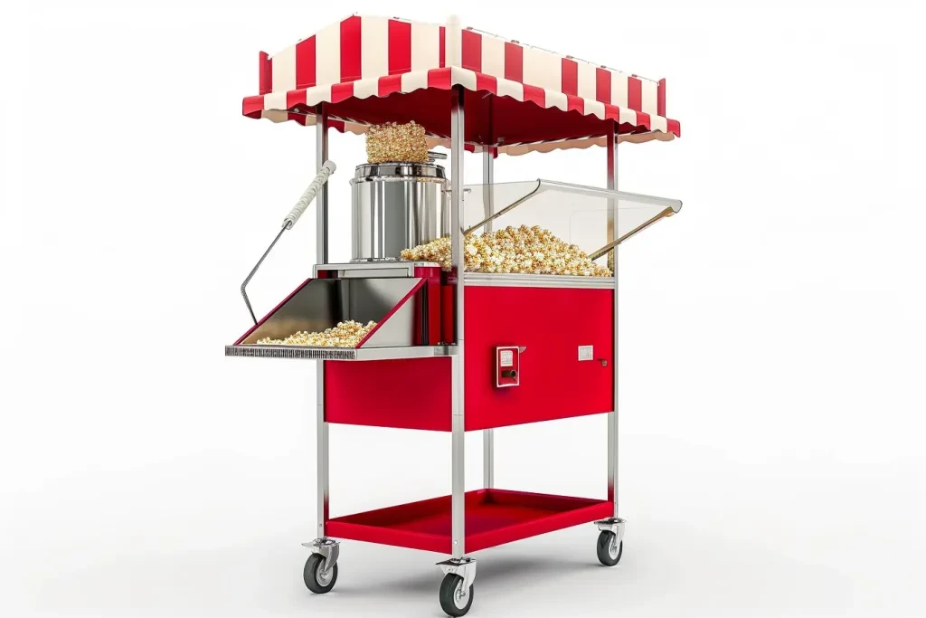 A red popcorn machine