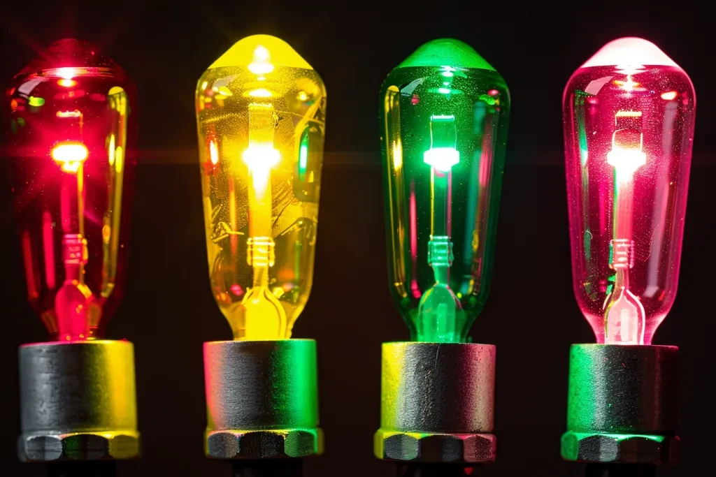 A set of five colorful LED lights