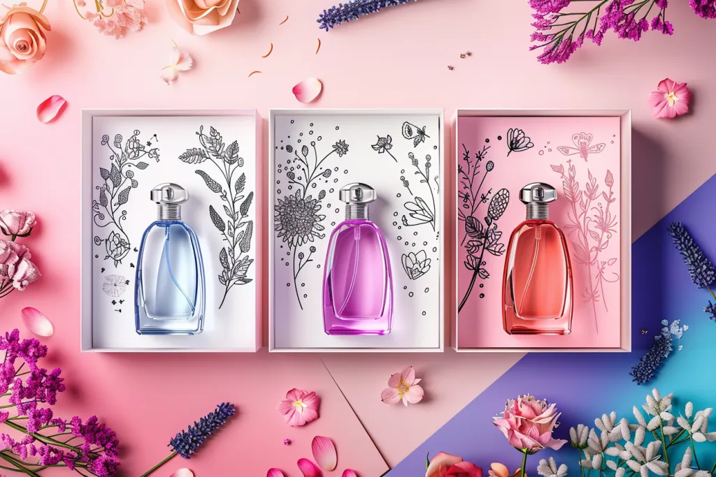 A set of perfume gift boxes with three or five bottles