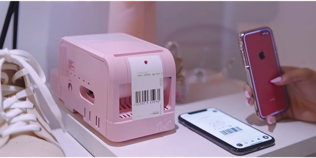 A small pink label printer