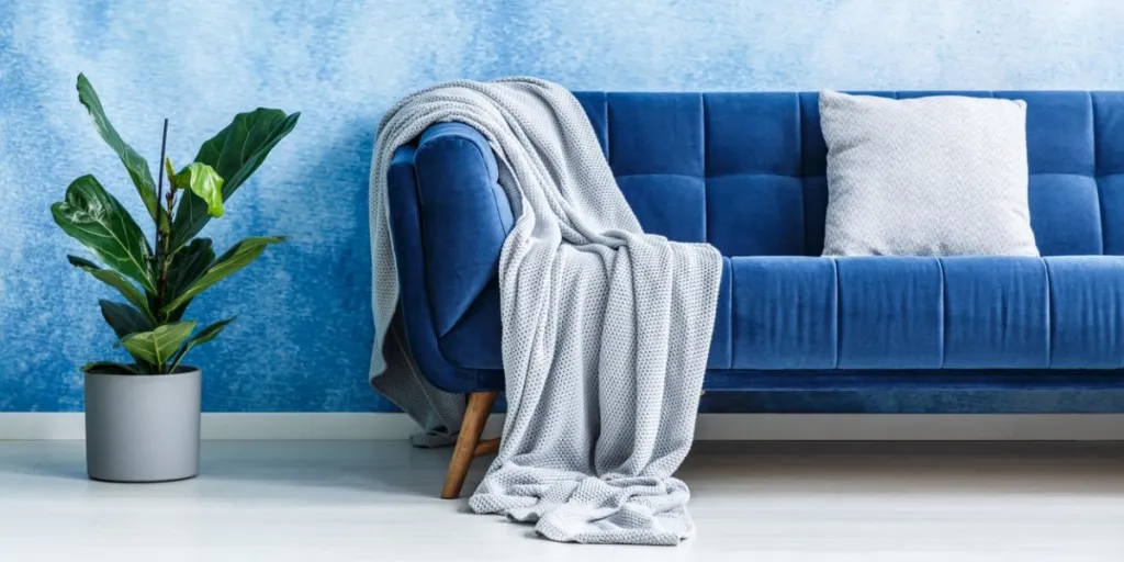 A throw blanket on the sofa
