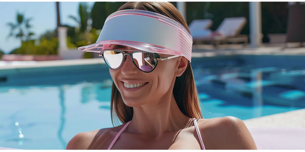 A white and pink visor with a clear plastic shade