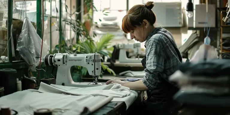 A woman is sewing with an overlock machine