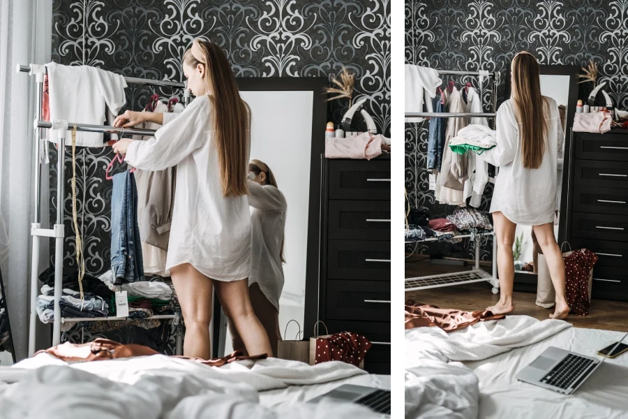 A woman is sorting clothes to build an online store