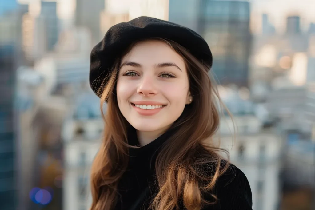 A woman wearing black beret