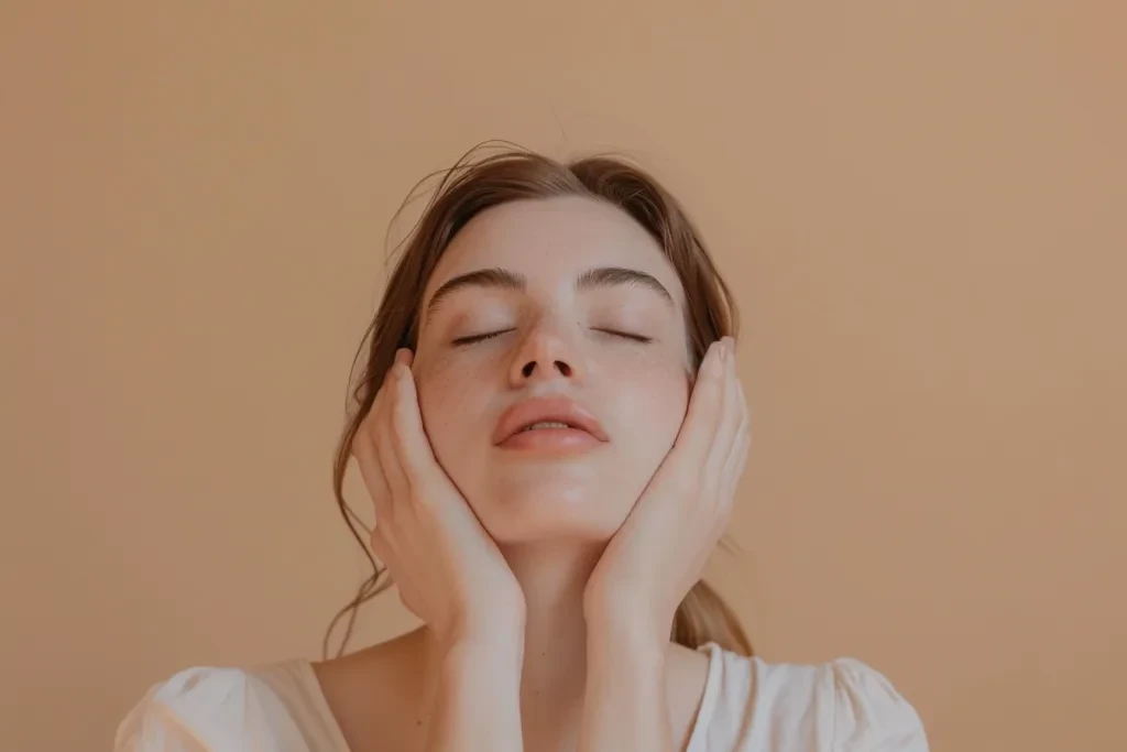 A woman with closed eyes