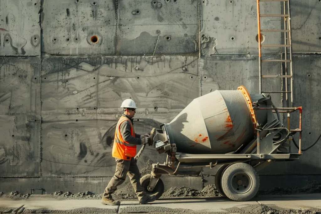 A worker wearing an orange vest