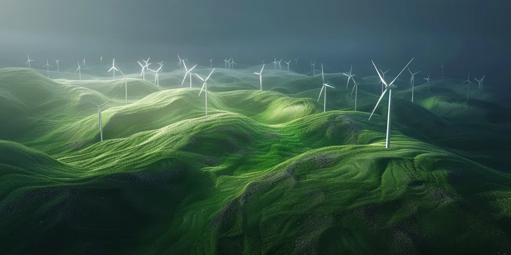 Aerial view of wind turbines in the middle distance