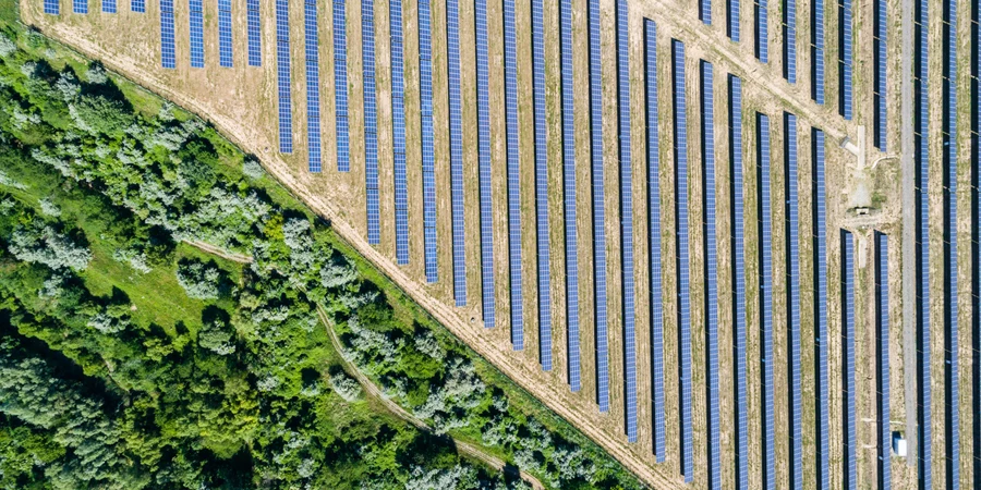 Aerial view to solar power plant