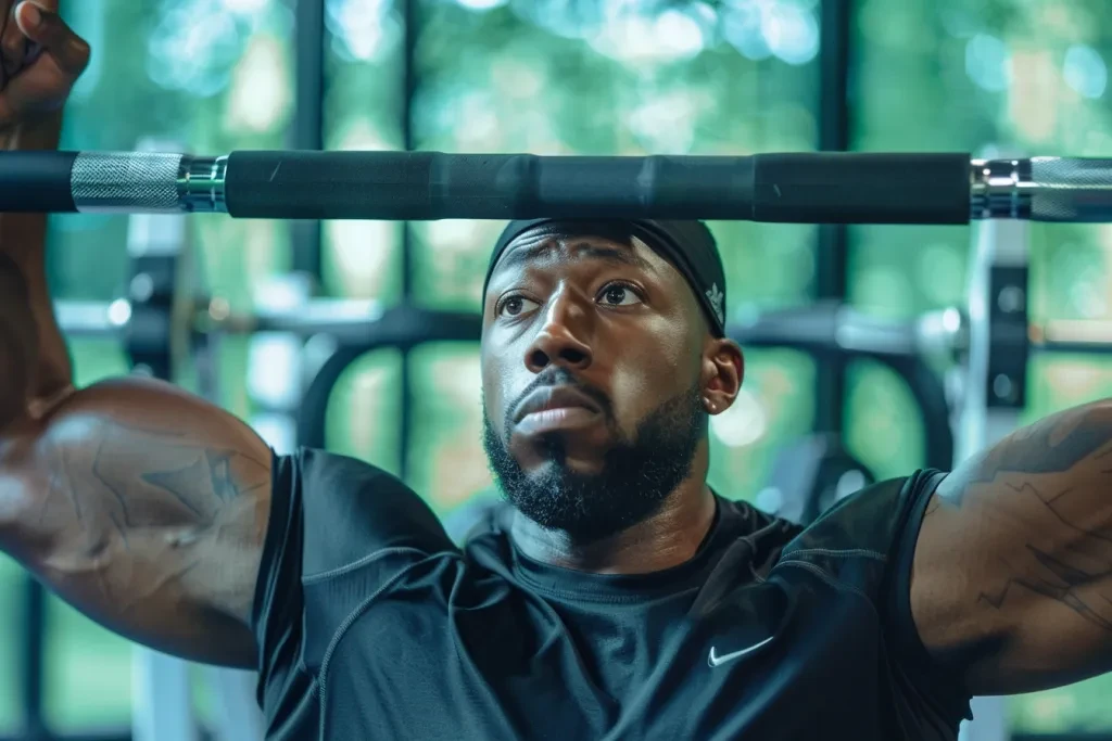 African American man working out on a chest press machine