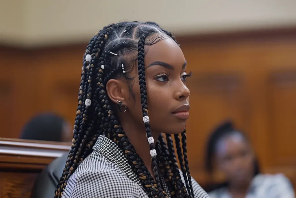 African American woman with long box braids