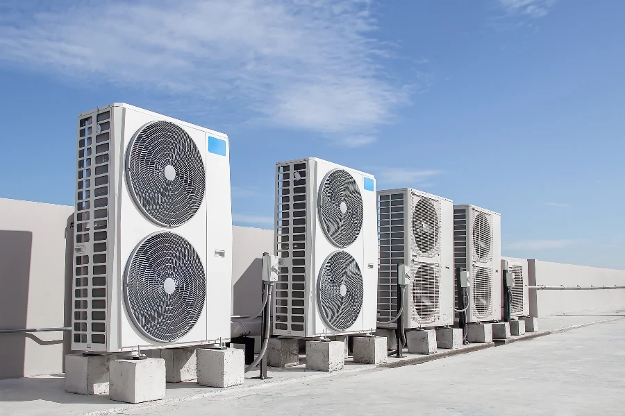 Air conditioning (HVAC) installed on the roof of industrial building