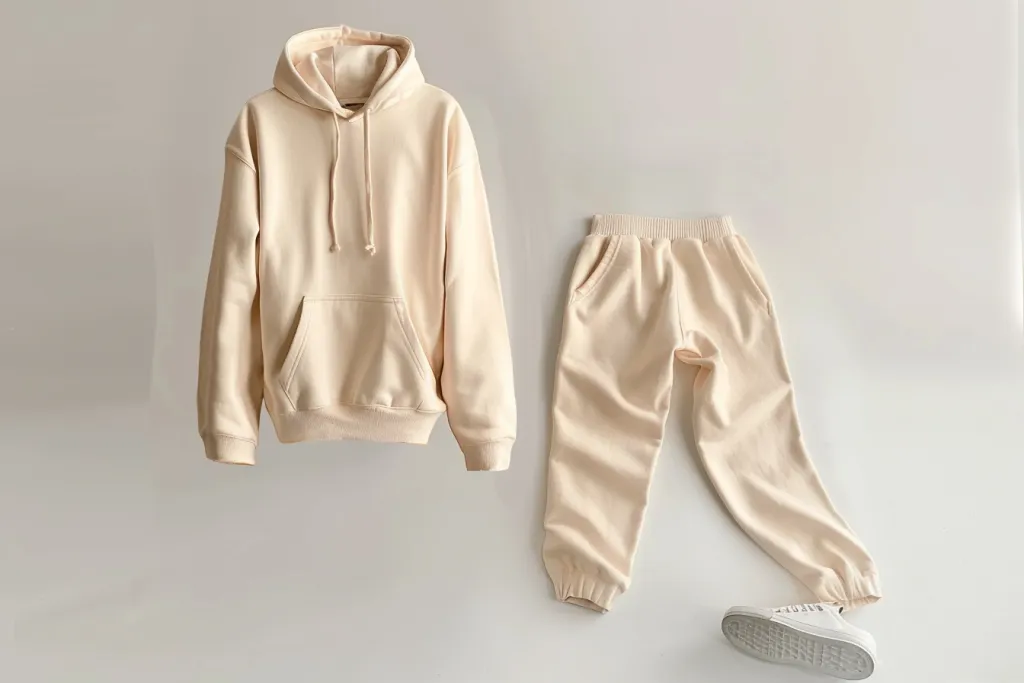 An image of the entire set consisting of a light pink hoodie