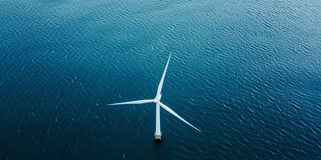 An offshore wind farm in the ocean