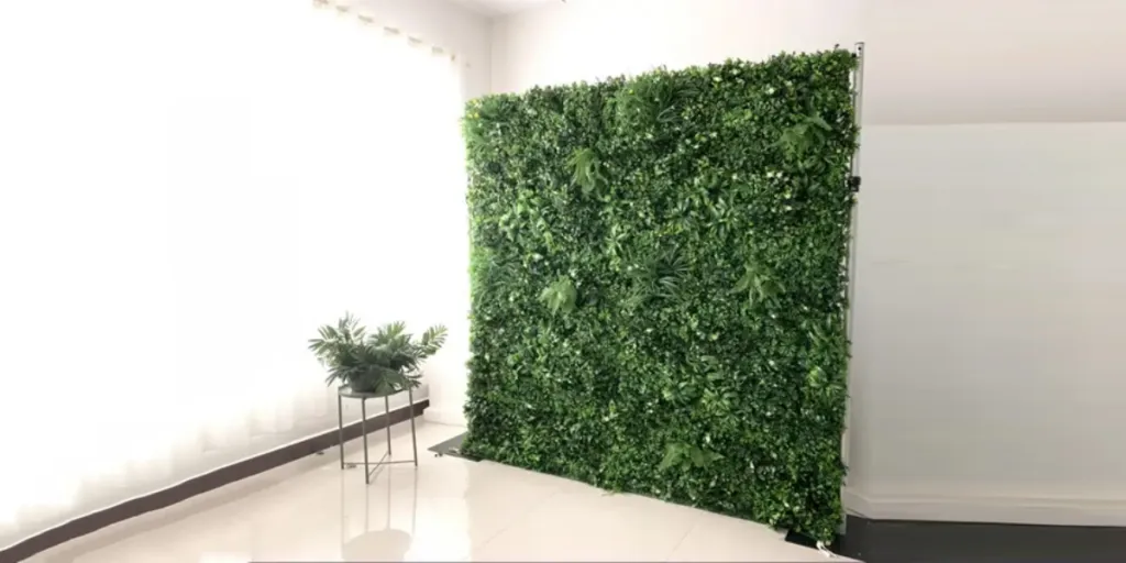 Artificial tropical foliage on interior decor wall