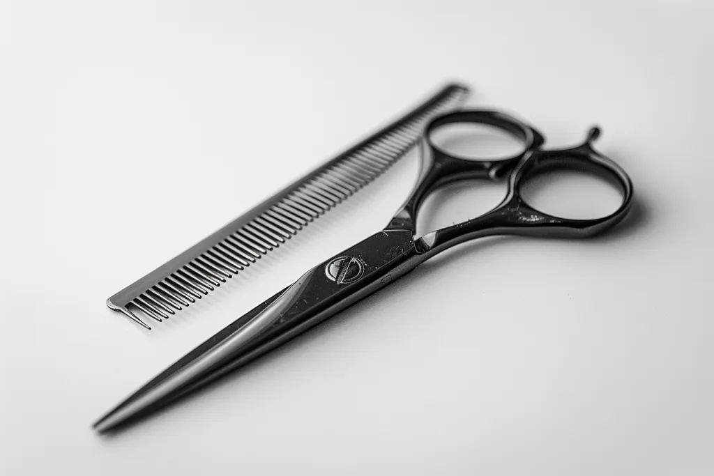 Black hair scissors and comb