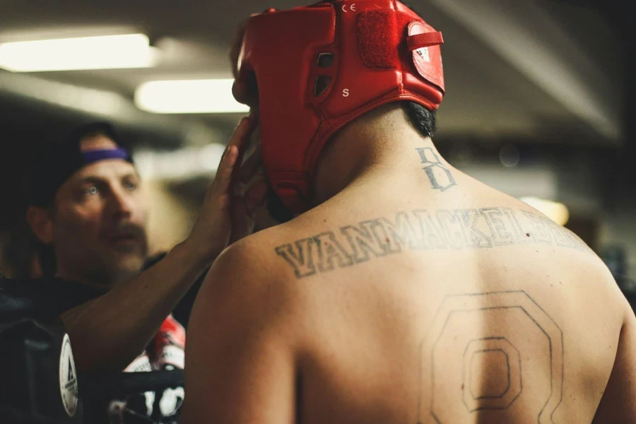 Boxer wearing red helmet