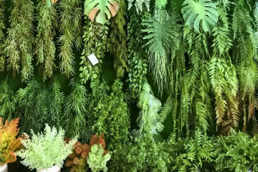 Broad selection of fake plants for artificial plant wall